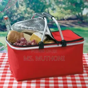 Insulated, Foldable Picnic Basket With Aluminum Handles