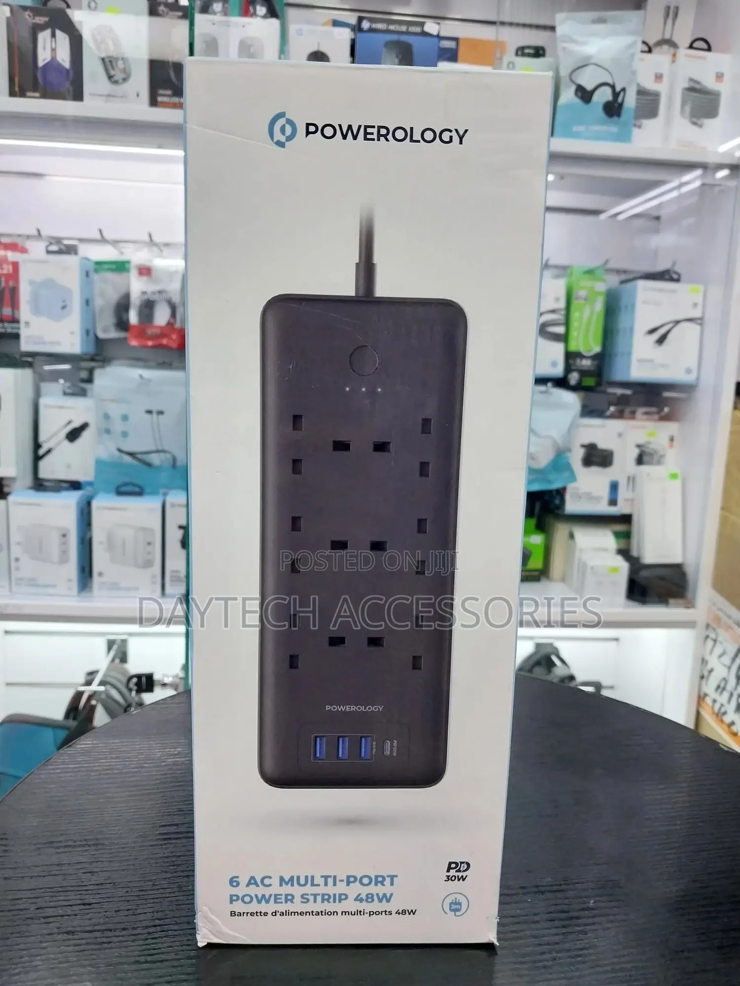 Powerology 6 Ac Multi-Port Power Strip 48w With Surge Protection