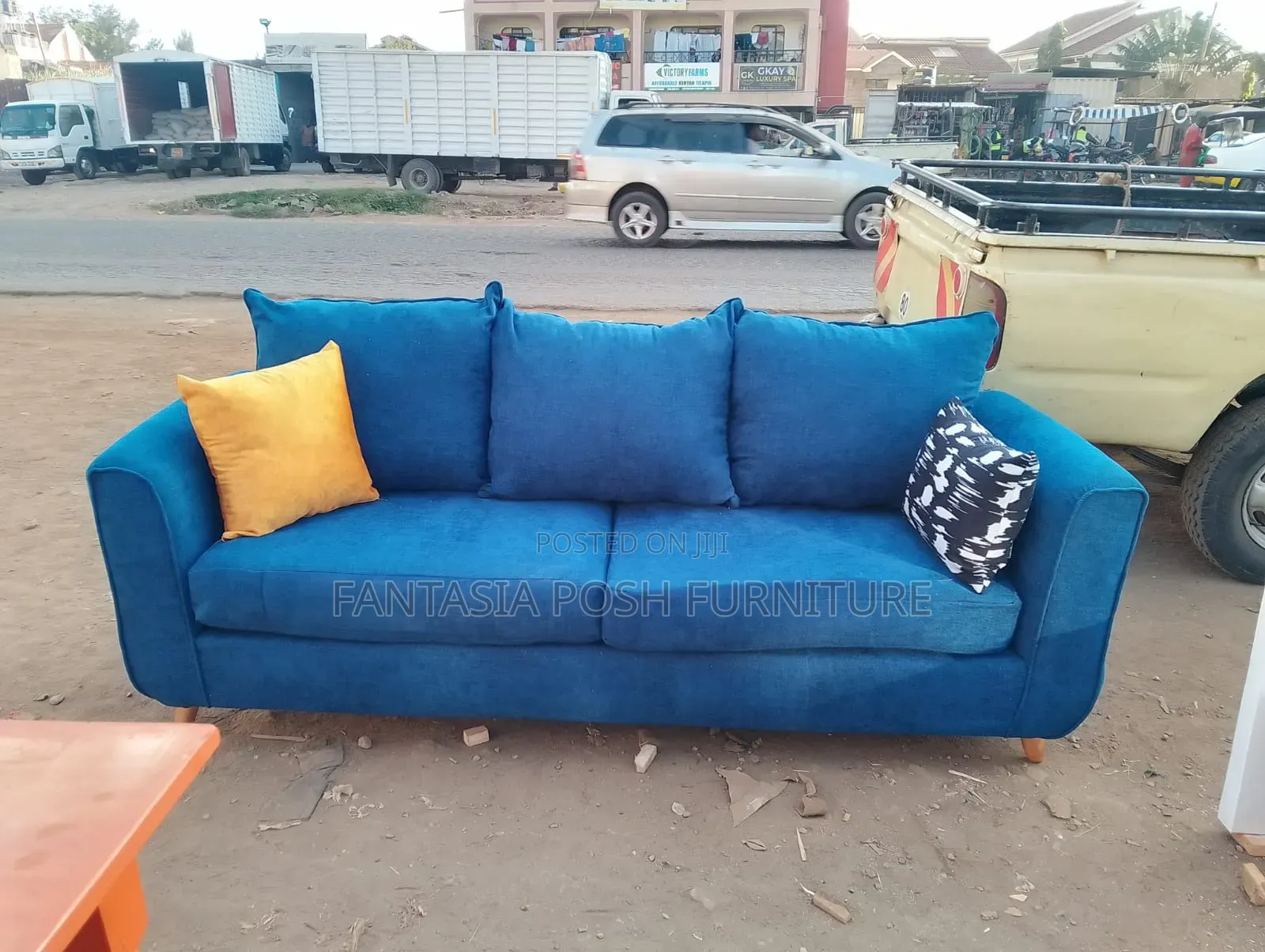 Blue Fabric 3-Seater Sofa