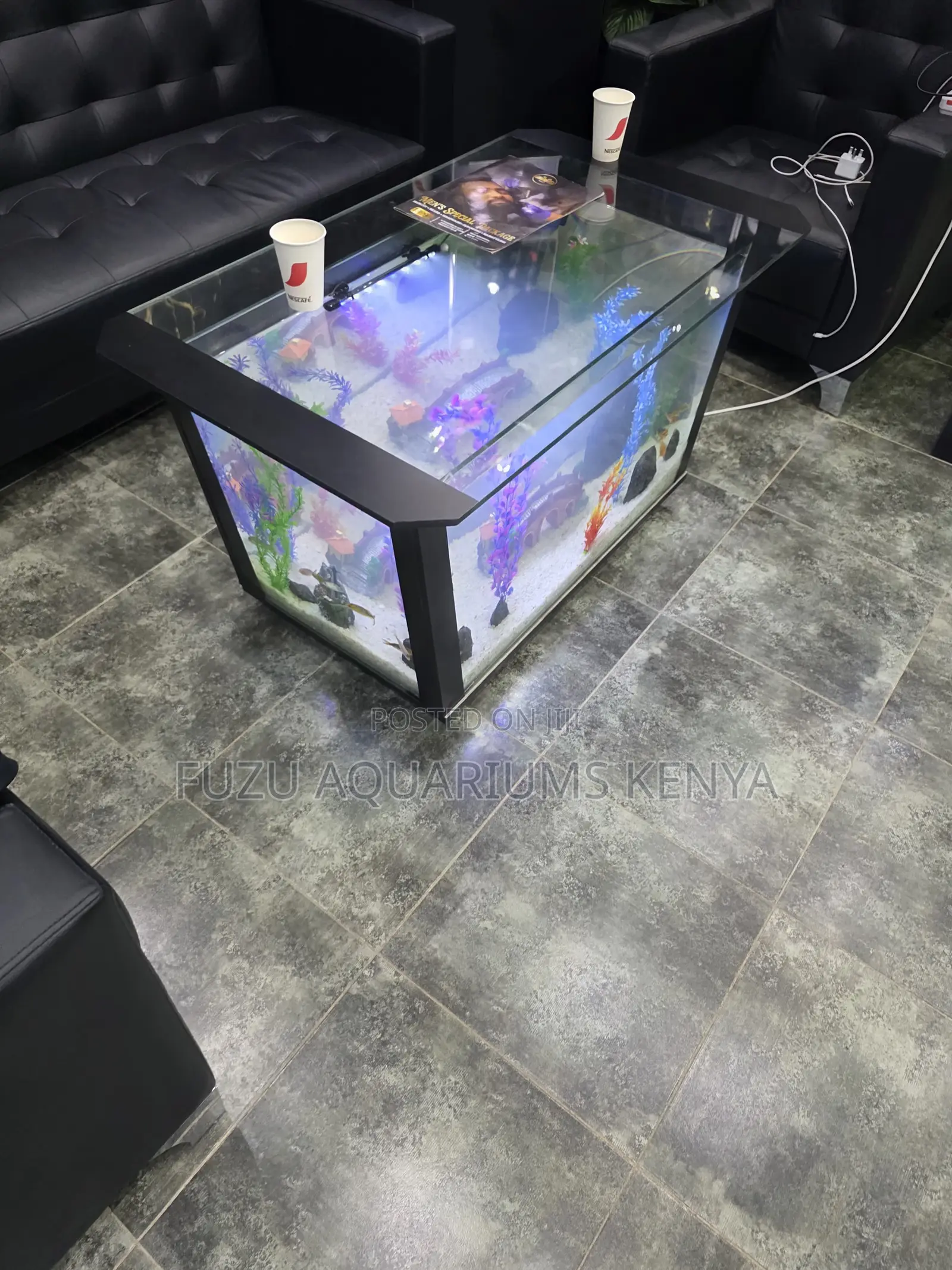  Promo: Unique Shape Aquarium Table + Fish