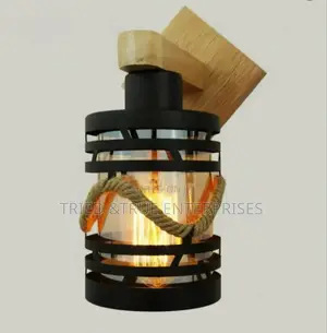 Vintage Style Wall Bracket Light With Black Metal Cage and a Rope Jk9
