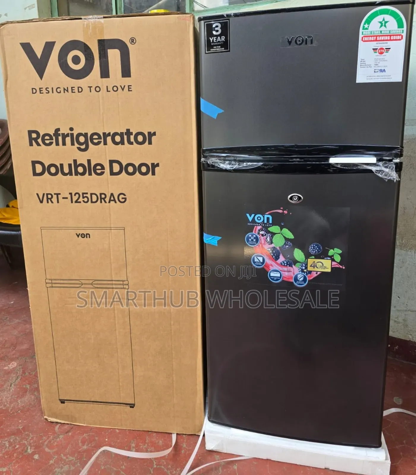 Von Double Door Fridge 125litres Direct Cool