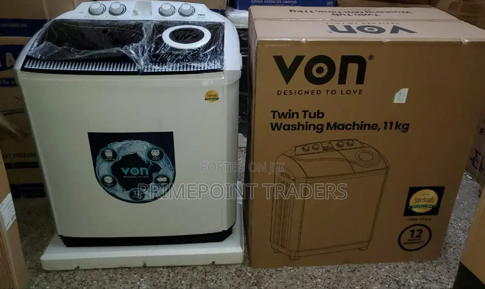Von 11kgs Twin Tub Washing Machine -White