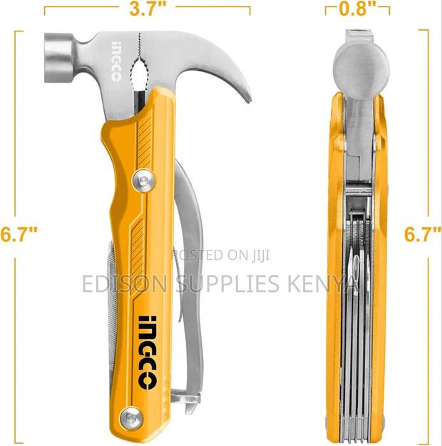 Ingco Multi-Function Hammer Multi Tool Pliers Utility Knife Hex Keys - thumbnail 6