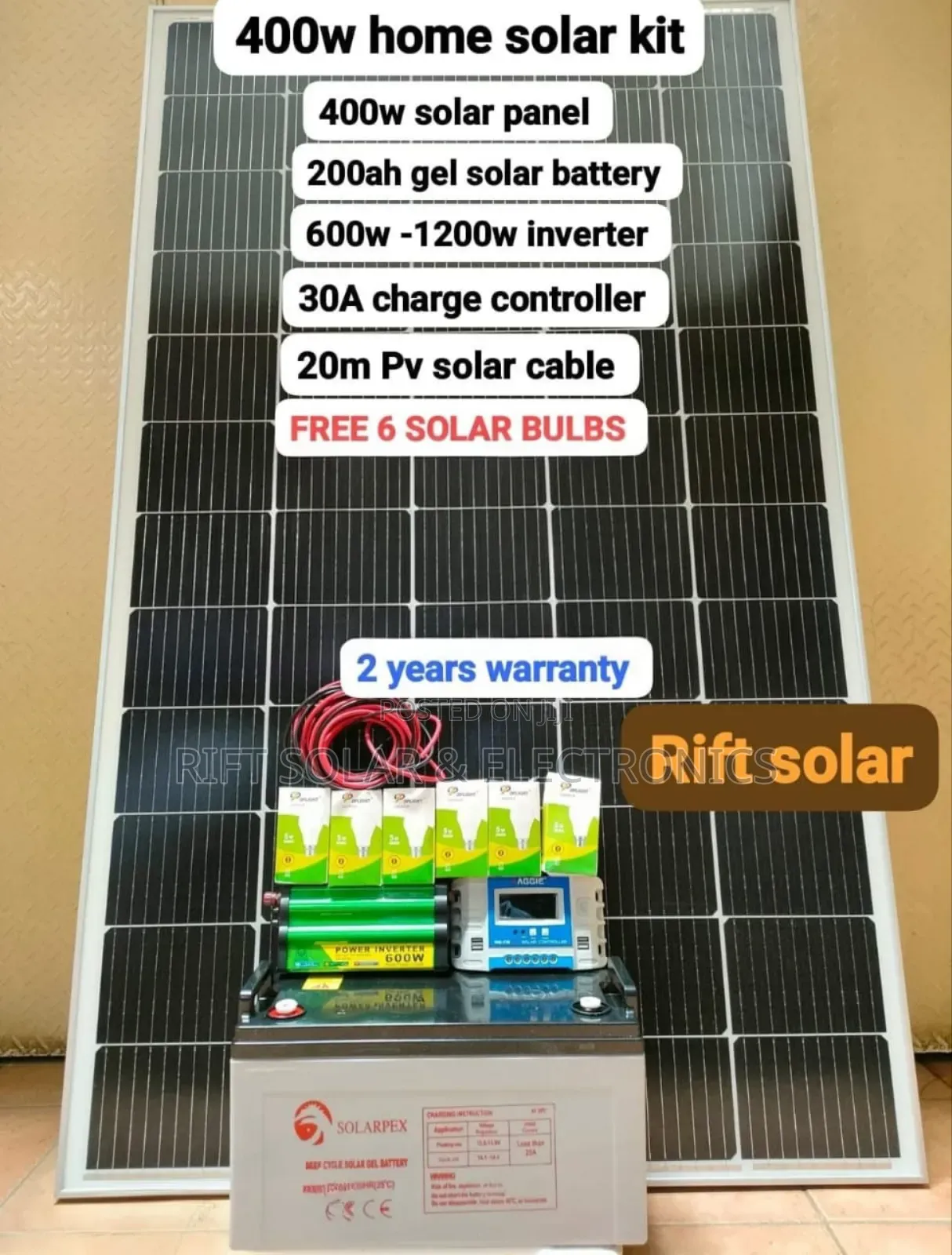 Boma Yetu 400 Watts Full Package - 600w Inverter - 200ah Gel Battery