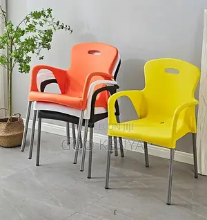 Home Chair; Durable Lightweight Yellow Plastic Chair With Backrest