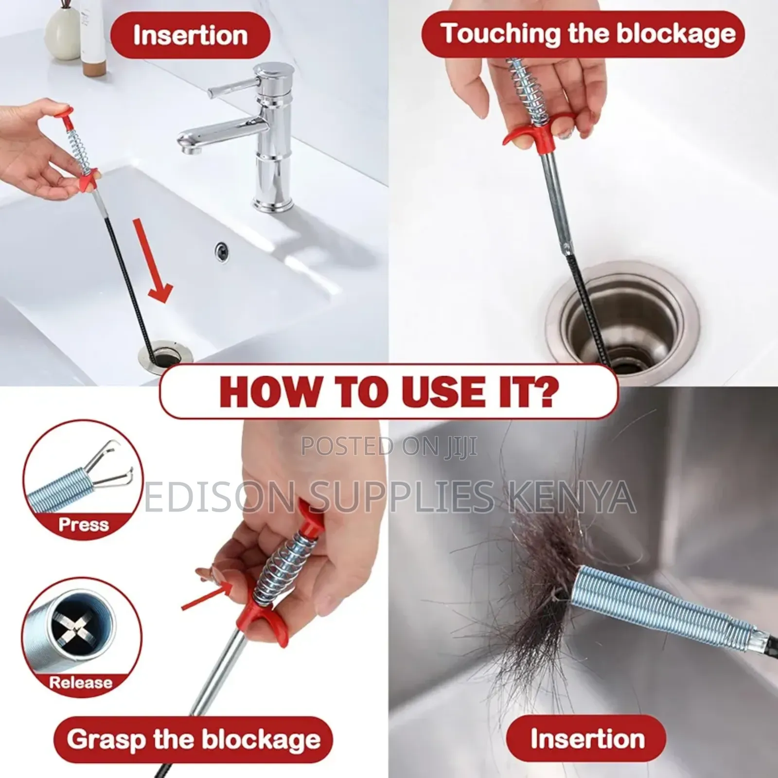 Drain Cleaner Spiral Snake Unclogger Sewer Sink Pick Up Tool