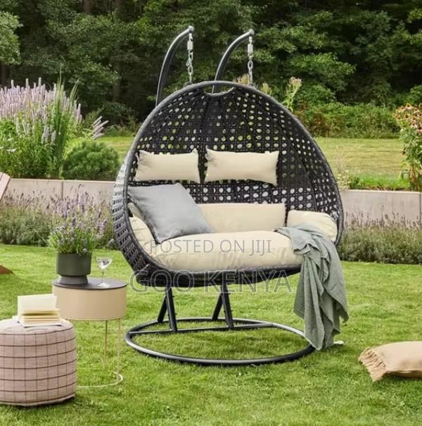Home Chair; Double Rattan Hanging Egg Chair for Two — Indoor Outdoor