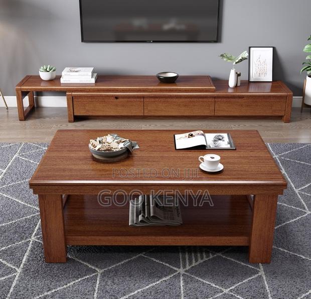 Home Tv Cabinet Set; Extendable Living Room Tv Console With Table Set