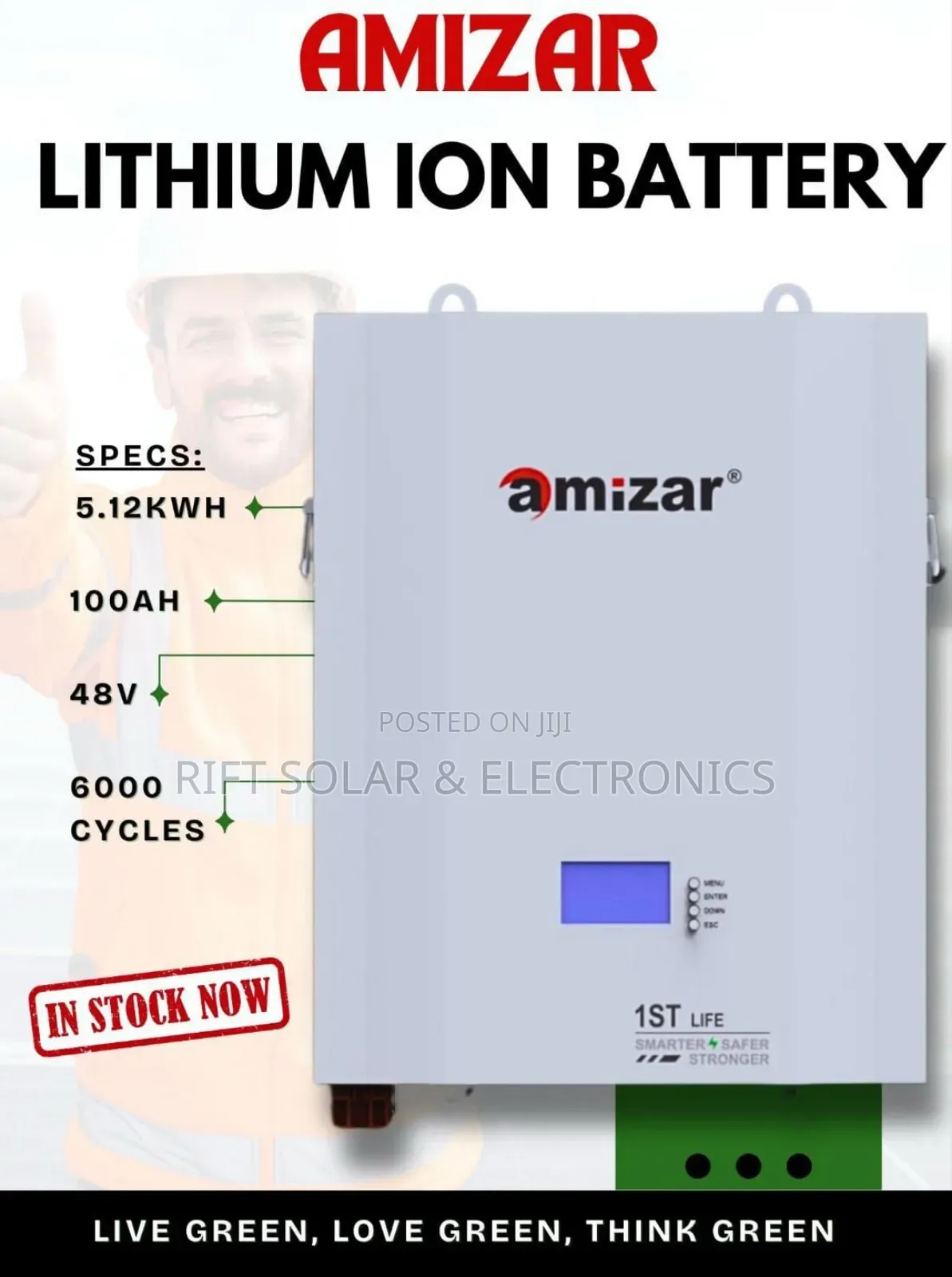 Amizar 5.12kwh - 100ah - 48v - 6000 Cycle Lithium Ion Lifepo4 Battery