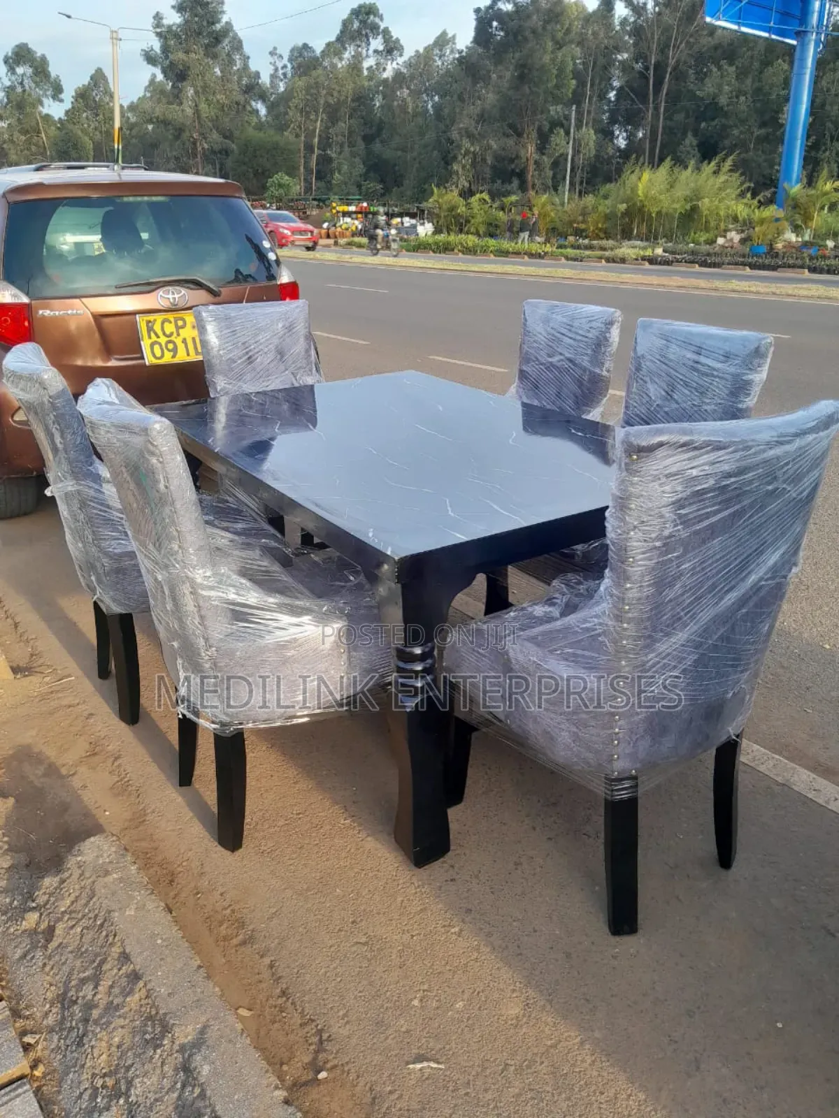 Wooden Upholstered 6-Seater Dinning Table Set
