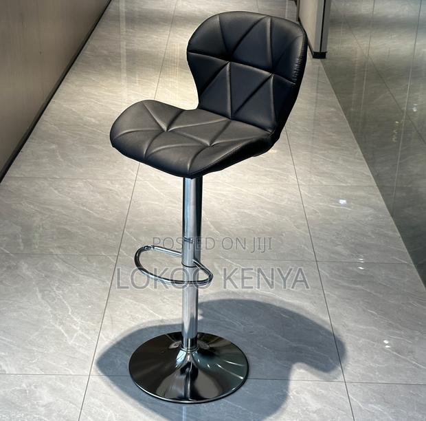 Stool; Swivel Adjustable Black Leather Backrest Counter Barstool