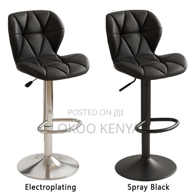 Stool; Swivel Adjustable Black Leather Backrest Counter Barstool - thumbnail 3