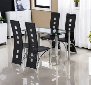 Home Dining Set; Elegant 4-Seater Glass-Top Table With Leather Chairs