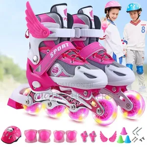 Adjustable Inline Skates Set With Helmet Protective Guards*