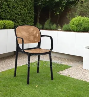 Home Chair; Plastic Rattan-Style Dining Chair With Arms for Interiors
