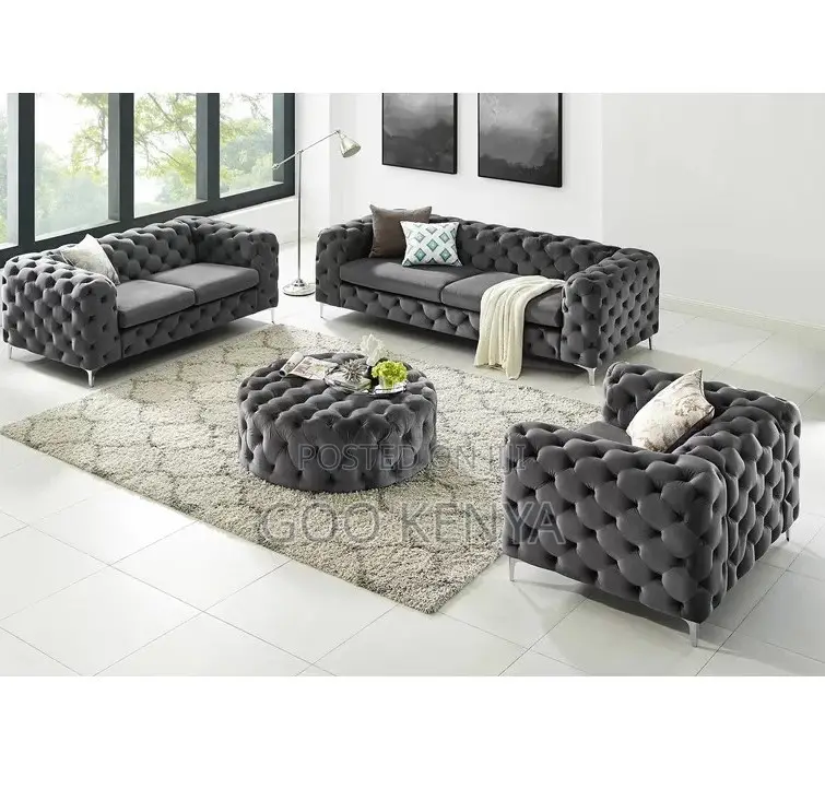 Home Sofa; 5-Seat Luxury Living Room Sofas Button-Tufted Velvet Design