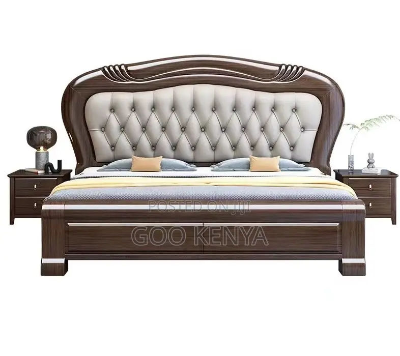 Home Bed; Contemporary Double Bed With Soft Upholstery Storage