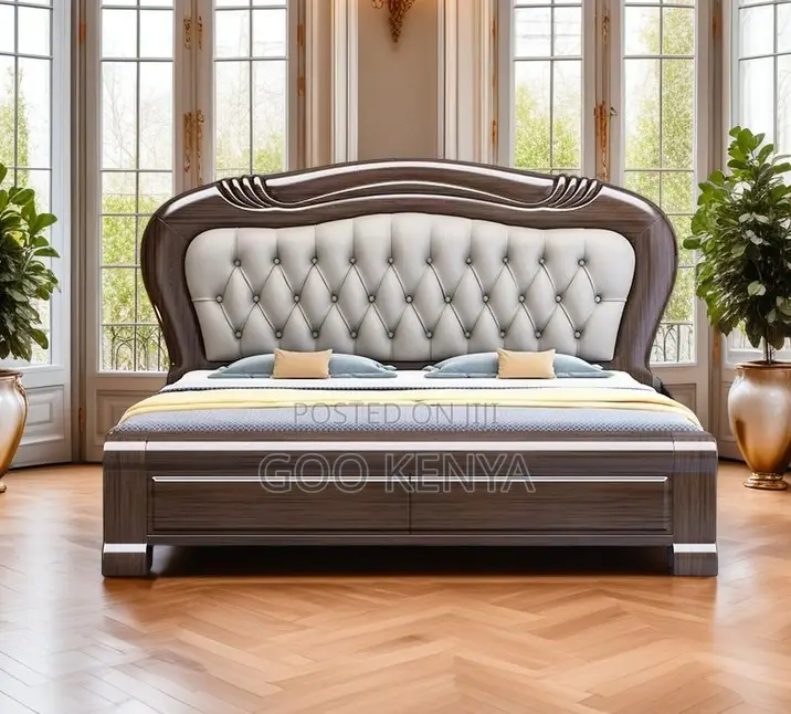 Home Bed; Contemporary Double Bed With Soft Upholstery Storage