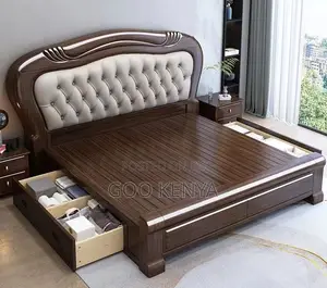 Home Bed; Contemporary Double Bed With Soft Upholstery Storage