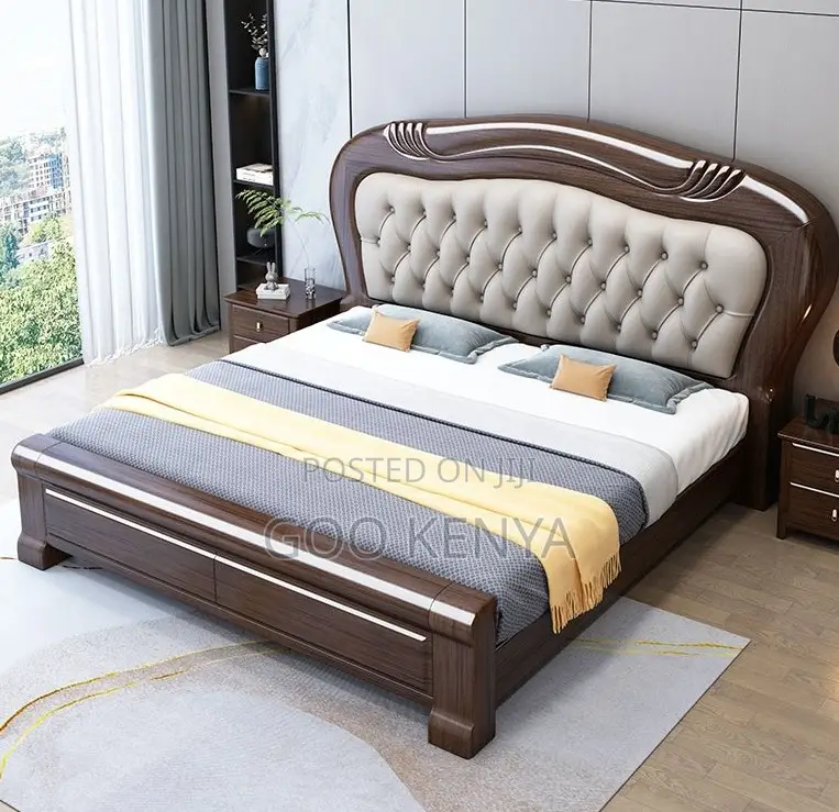 Home Bed; Contemporary Double Bed With Soft Upholstery Storage