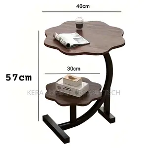 Wooden Wavy Top Bottom Metallic Crescent Frame 2 Layer Table