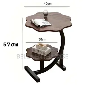 Wooden Wavy Top Bottom Metallic Crescent Frame 2 Layer Table