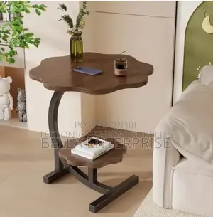 Wooden Wavy Top Bottom Metallic Crescent Frame 2 Layer Table