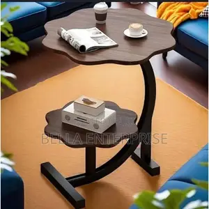 Wooden Wavy Top Bottom Metallic Crescent Frame 2 Layer Table