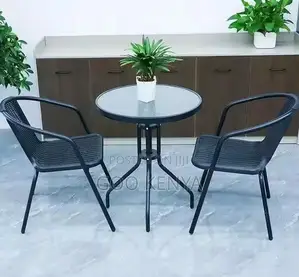 Home Dining Set; Outdoor Rattan Style Set — 2 Chairs Glass-Top Table
