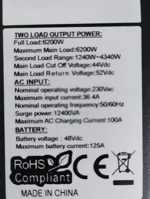 6.2kva - 48v Solarmax Hybrid Inverter 450 VDC - 100a Charging Current