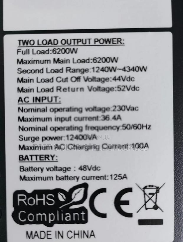 6.2kva - 48v Solarmax Hybrid Inverter 450 VDC - 100a Charging Current - thumbnail 3