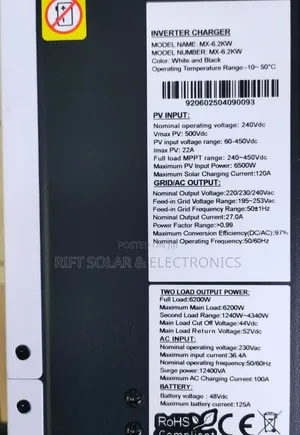 6.2kva - 48v Solarmax Hybrid Inverter 450 VDC - 100a Charging Current