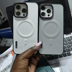 iPhone 14 Pro Max Leather Aircase Back Cover (White/Gray/Green, Blac - thumbnail 2