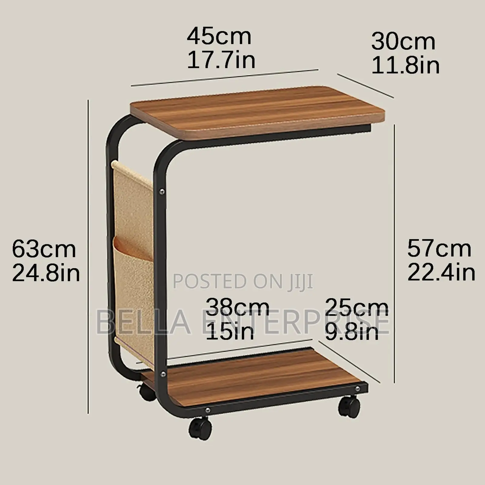 New Arrival2 Layer Trolley Side Table With Matching Insert Pocket