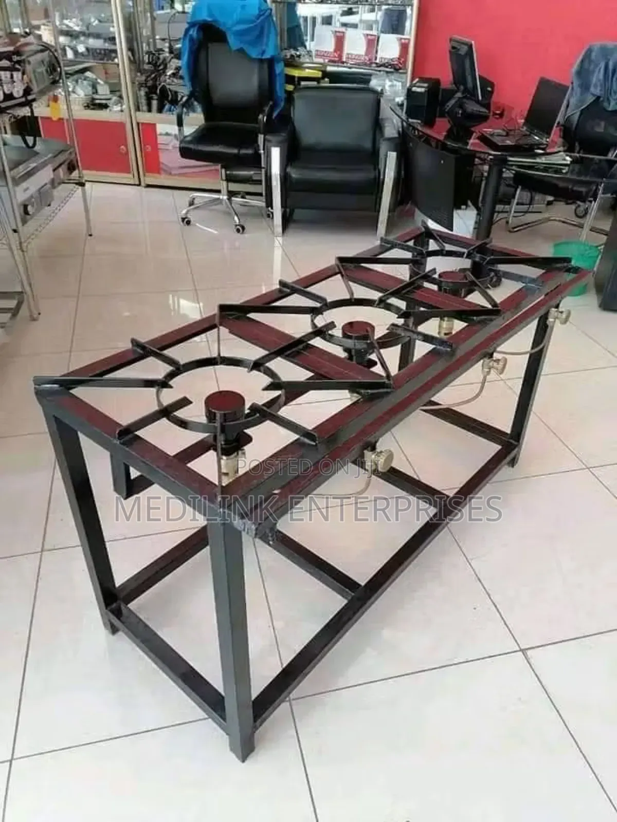 Mild Steel Commercial Kitchen 3-Burner Cooker