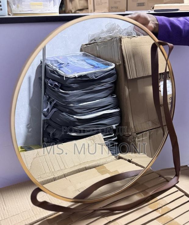 Round Hanging Mirror With Strap Decorative Wall Mirror 60cm* - thumbnail 5