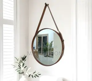 Round Hanging Mirror With Strap Decorative Wall Mirror 60cm*