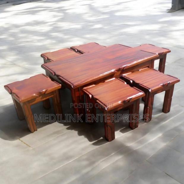 Mahogany Coffee Table Set With Four Stools