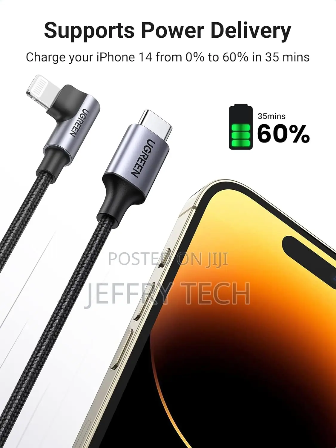 Usb-C to Lightning Cable Right Angle 90 Degree 3ft Mfi-Certified Nylo