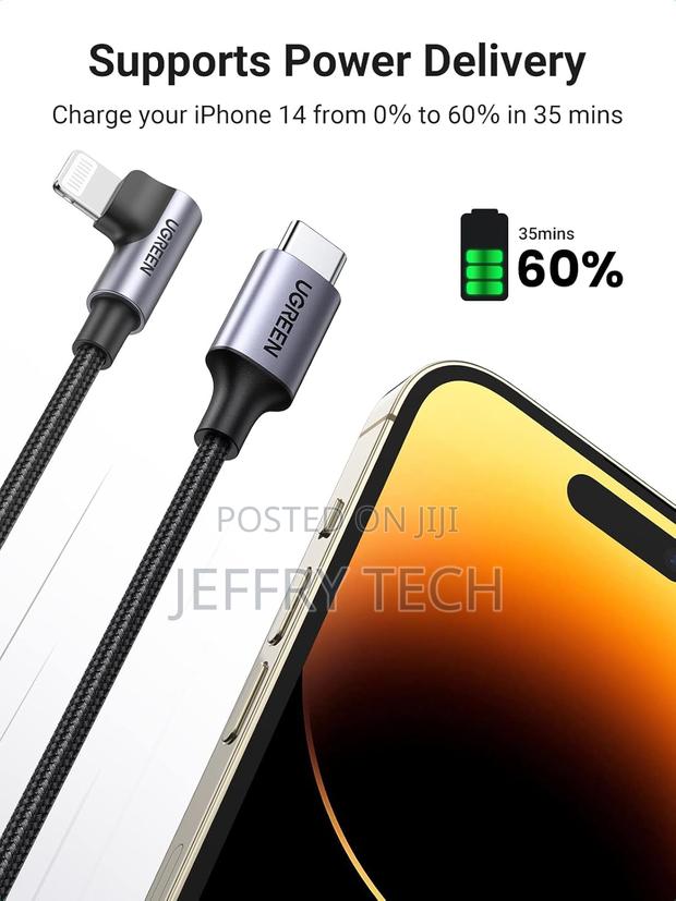 Usb-C to Lightning Cable Right Angle 90 Degree 3ft Mfi-Certified Nylo - thumbnail 3