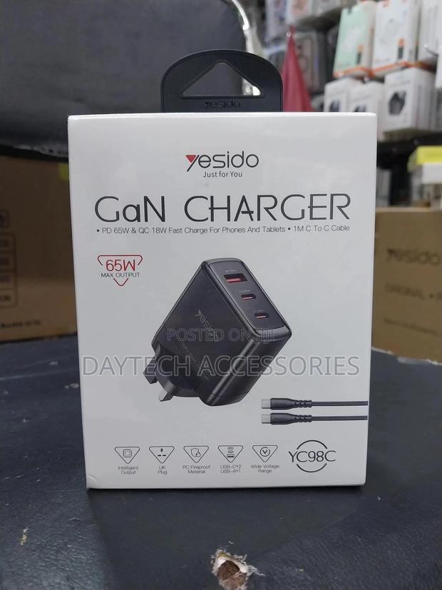 Yesido Yc98c – 65w Gan Fast Charging Wall Charger (With Cable)
