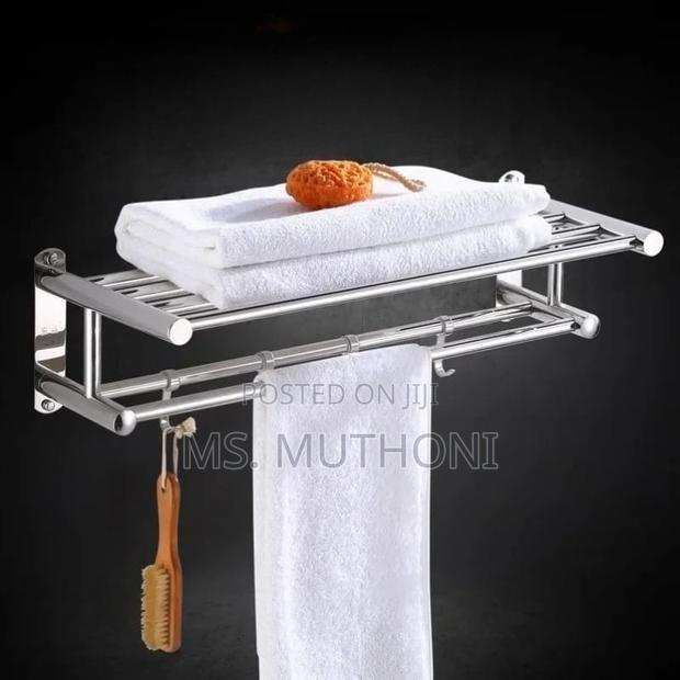 60cm Wall-Mounted,Double-Layer Stainlesssteel Towel Rack With Hooks. - thumbnail 3