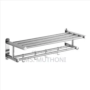 60cm Wall-Mounted,Double-Layer Stainlesssteel Towel Rack With Hooks.