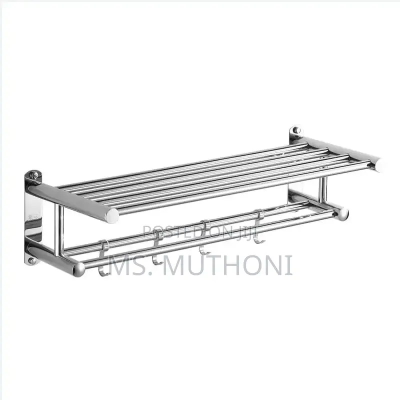 60cm Wall-Mounted,Double-Layer Stainlesssteel Towel Rack With Hooks.