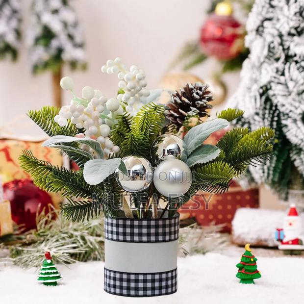 Black White Checked Pine Branches Christmas Flower Decor Xmas Tree - thumbnail 2