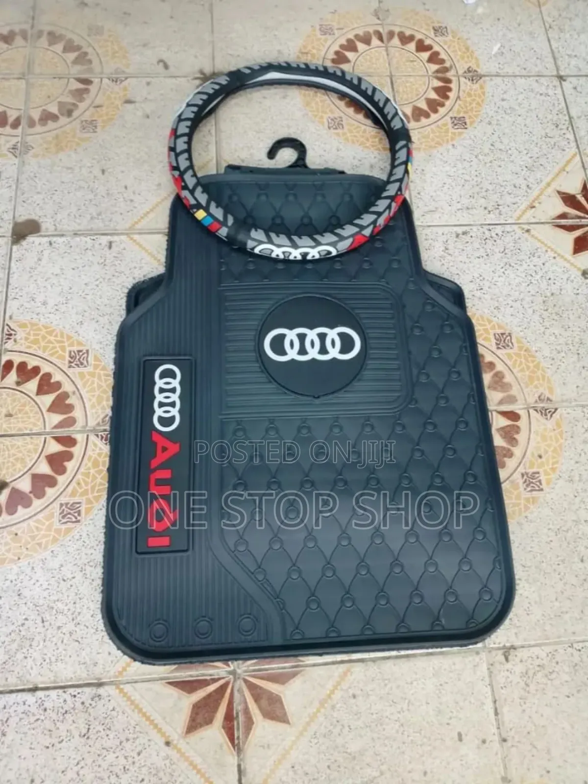 2in1 Combo Audi Logo Floor Mats With Steering Wheel Cover
