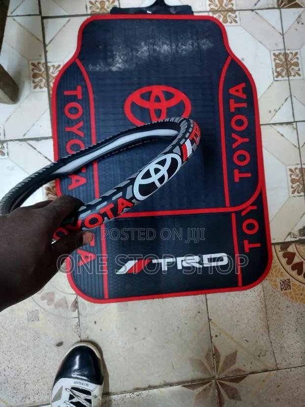 2in1 Combo Toyota Branded Logo Car Floor Mats+Steering Wheel Cover