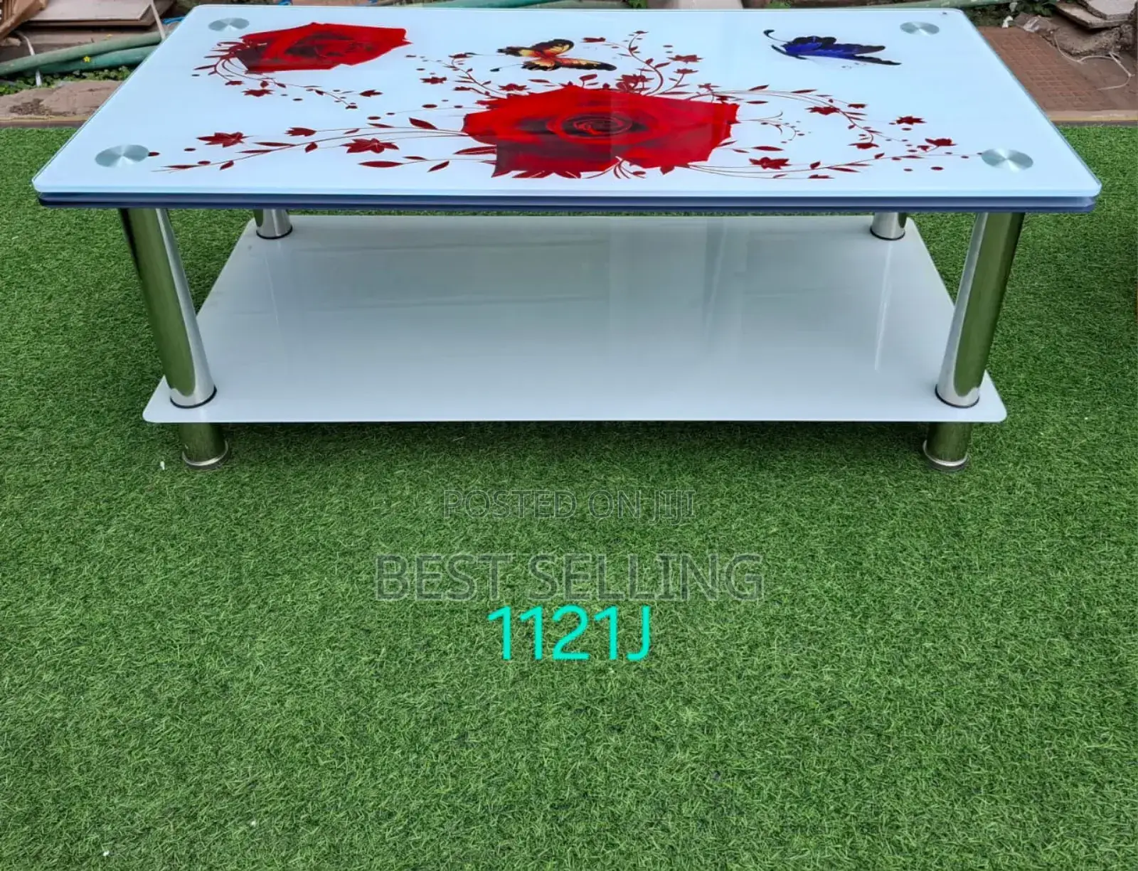 Flowered Top Glass Coffee Table