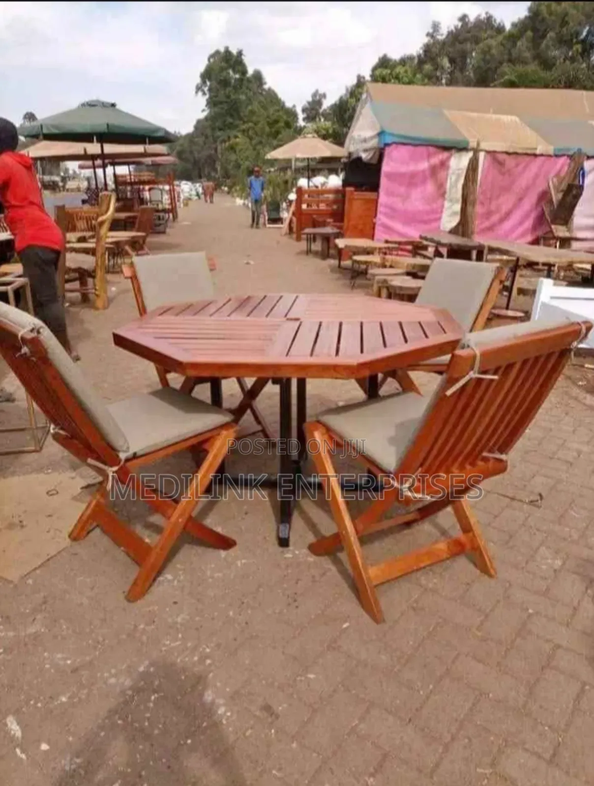 Wooden Metallic Foldable Chairs Outdoor Set
